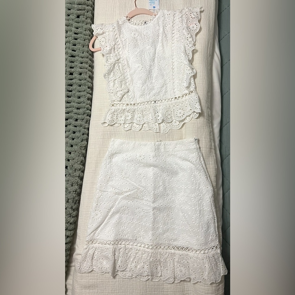 Elegant White Eyelet Skirt and top set